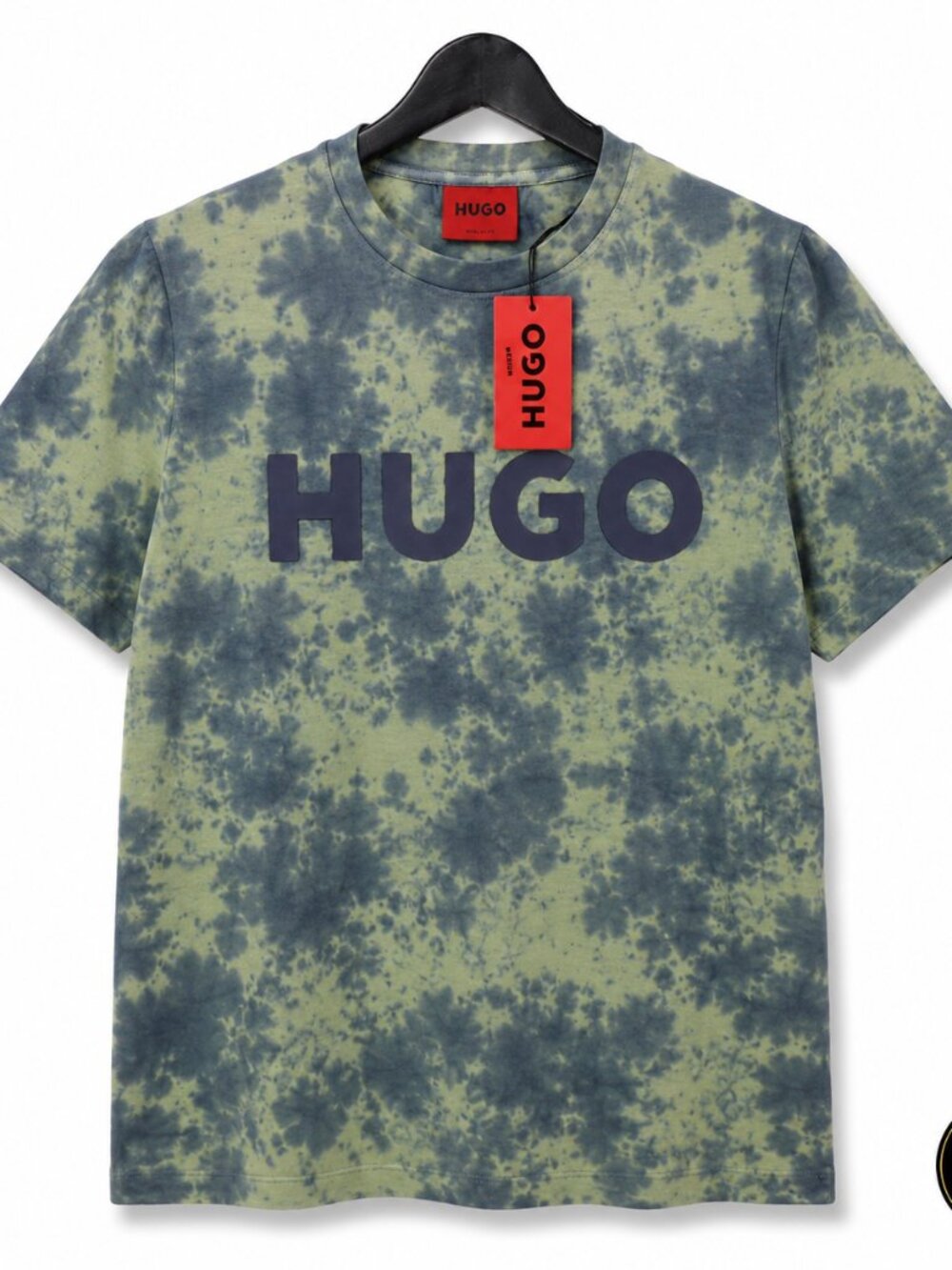 HUGO Men’s Green Tie Dye Logo T-Shirt NWT | Short Sleeve Crew Neck Tee